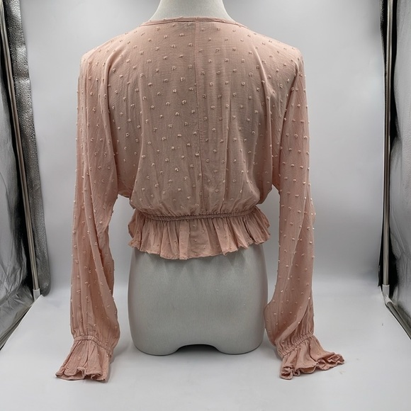 Audrey 3 + 1 Cropped Blouse Small Light Peach Long Sleeve Festival V Neck - Picture 4 of 7
